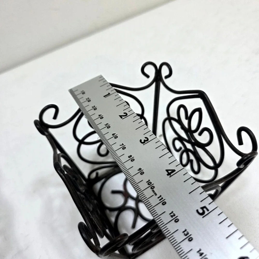 Wire Basket Farmhouse Set S/M Brown Scrollwork Wrought Iron Decor Chic Storage